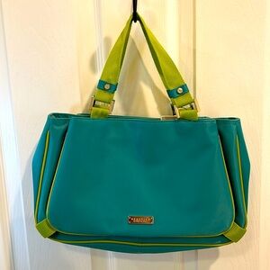 NWT Kenneth Cole Reaction turquoise color nylon bag with green strap and trim